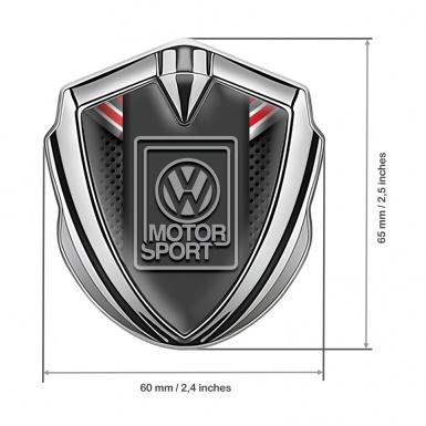 VW Emblem Badge Self Adhesive Silver Red Ribbon Grey Logo Edition