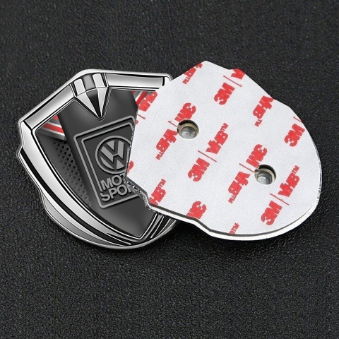 VW Emblem Badge Self Adhesive Silver Red Ribbon Grey Logo Edition