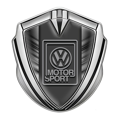 VW Metal Emblem Self Adhesive Silver Striped Frame Grey Logo Design