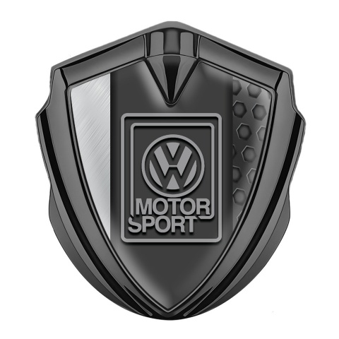 VW Metal Emblem Badge Graphite Hexagon Pattern Grey Motorsport Logo