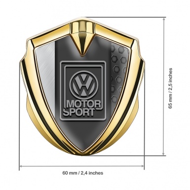VW Metal Emblem Badge Gold Hexagon Pattern Grey Motorsport Logo