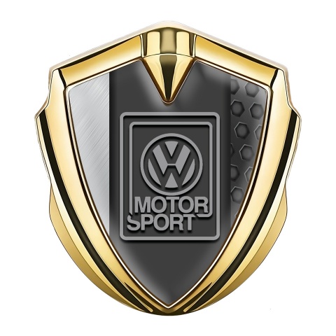 VW Metal Emblem Badge Gold Hexagon Pattern Grey Motorsport Logo