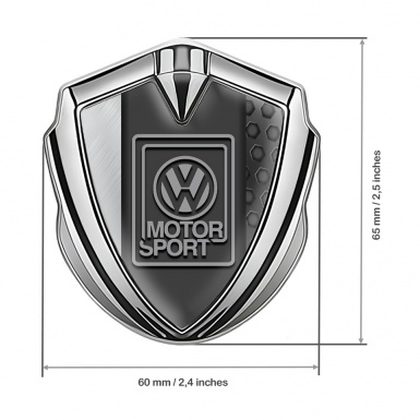 VW Metal Emblem Badge Silver Hexagon Pattern Grey Motorsport Logo