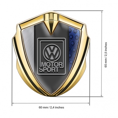 VW Domed Emblem Gold Blue Hexagon Pattern Grey Motorsport Logo