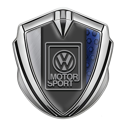 VW Domed Emblem Silver Blue Hexagon Pattern Grey Motorsport Logo