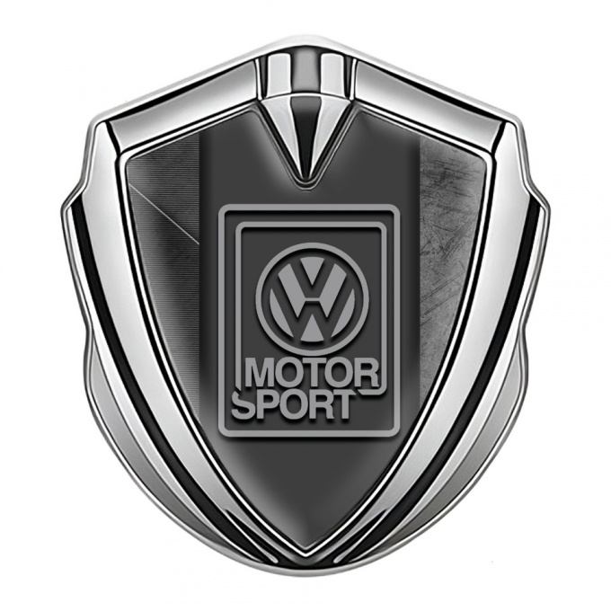 VW Bodyside Domed Emblem Silver Grazed Surface Grey Motorsport Logo