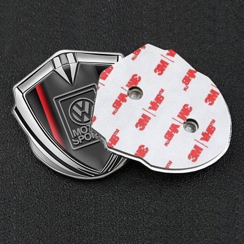 VW 3d Emblem Badge Silver Crimson Stripe Grey Motorsport Logo