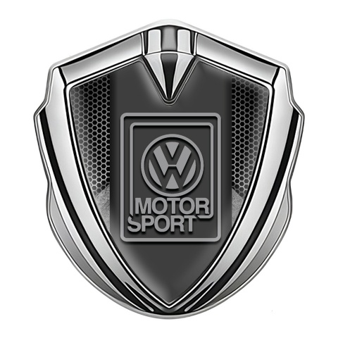 VW Metal Domed Emblem Silver Honeycomb Texture Grey Motorsport Design