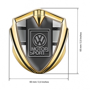 VW Emblem Trunk Badge Gold Hex Motif Grey Motorsport Edition