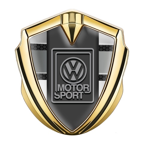 VW Emblem Trunk Badge Gold Hex Motif Grey Motorsport Edition