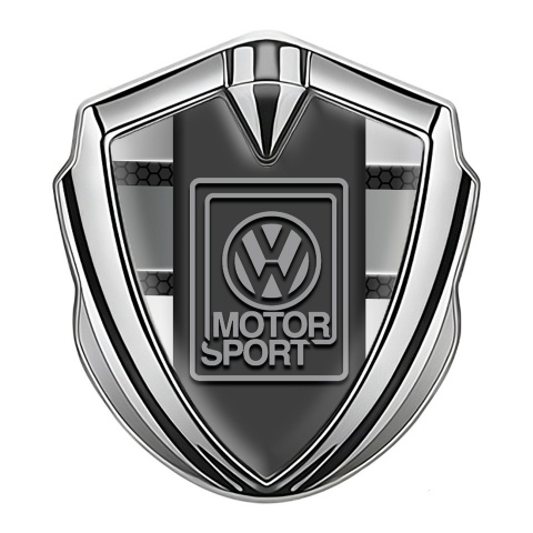 VW Emblem Trunk Badge Silver Hex Motif Grey Motorsport Edition