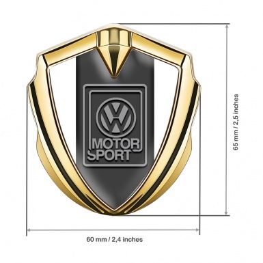 VW Emblem Badge Self Adhesive Gold White Print Grey Motorsport Logo