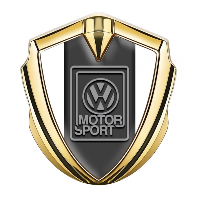 VW Emblem Badge Self Adhesive Gold White Print Grey Motorsport Logo