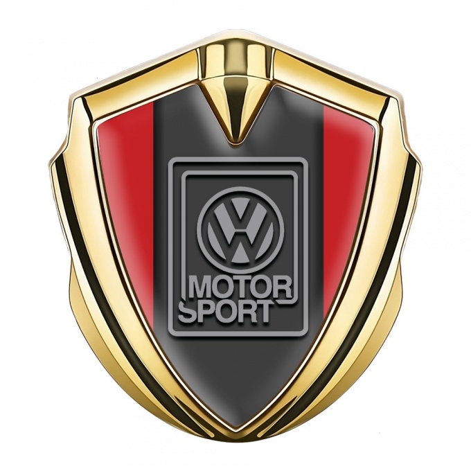 VW Metal Emblem Self Adhesive Gold Red Print Grey Motorsport Logo