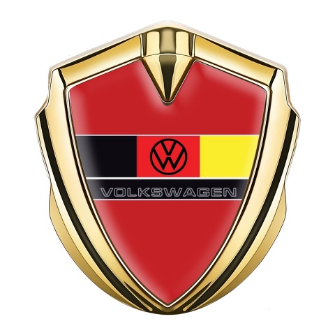 VW Metal Domed Emblem Gold Crimson Base German Tricolor Edition