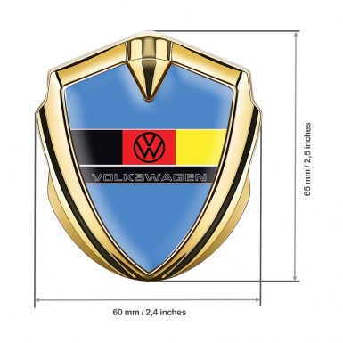 VW Emblem Badge Self Adhesive Gold Blue Print German Flag Edition