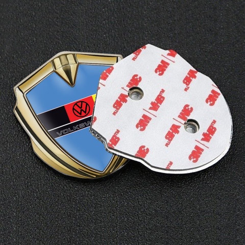 VW Emblem Badge Self Adhesive Gold Blue Print German Flag Edition