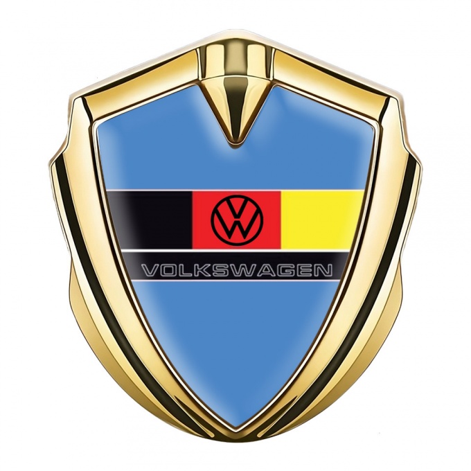 VW Emblem Badge Self Adhesive Gold Blue Print German Flag Edition