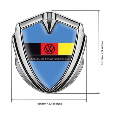 VW Emblem Badge Self Adhesive Silver Blue Print German Flag Edition