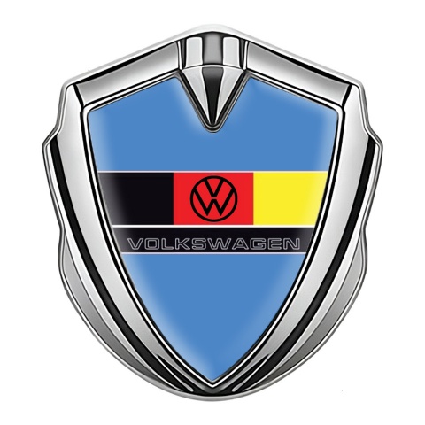 VW Emblem Badge Self Adhesive Silver Blue Print German Flag Edition