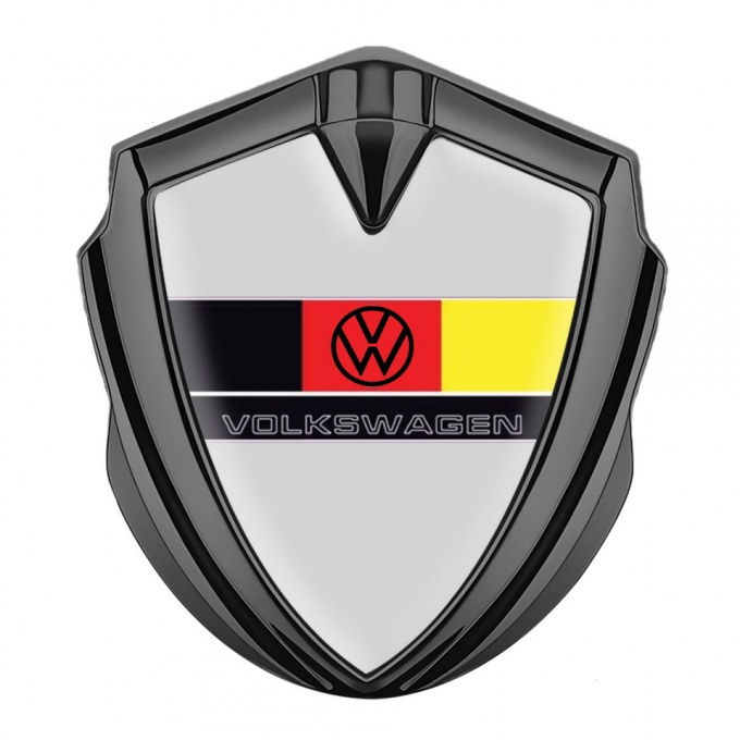 VW Metal Emblem Self Adhesive Graphite Grey Print German Tricolor Design