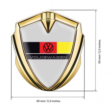 VW Metal Emblem Self Adhesive Gold Grey Print German Tricolor Design