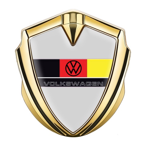 VW Metal Emblem Self Adhesive Gold Grey Print German Tricolor Design