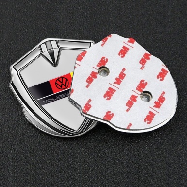 VW Metal Emblem Self Adhesive Silver Grey Print German Tricolor Design