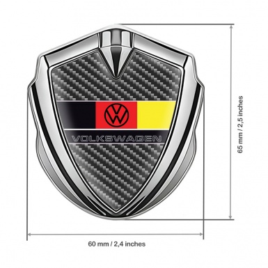 VW Fender Emblem Badge Silver Dark Carbon German Tricolor Design