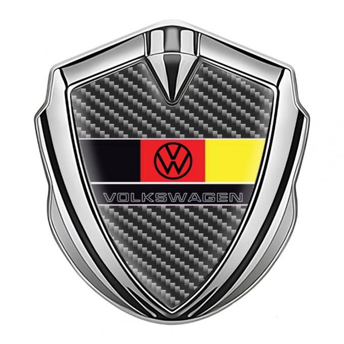 VW Fender Emblem Badge Silver Dark Carbon German Tricolor Design