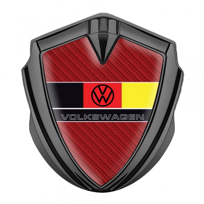 VW Emblem Self Adhesive Graphite Red Carbon German Tricolor Edition