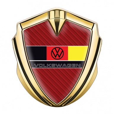 VW Emblem Self Adhesive Gold Red Carbon German Tricolor Edition