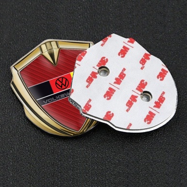 VW Emblem Self Adhesive Gold Red Carbon German Tricolor Edition