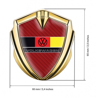 VW Emblem Self Adhesive Gold Red Carbon German Tricolor Edition