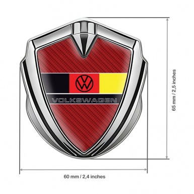 VW Emblem Self Adhesive Silver Red Carbon German Tricolor Edition