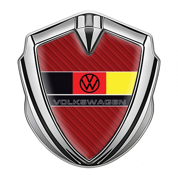 VW Emblem Self Adhesive Silver Red Carbon German Tricolor Edition