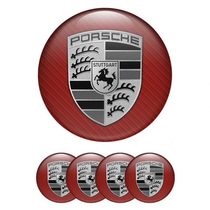 Porsche Silicone Emblems for Wheel Center Caps Red Carbon Edition