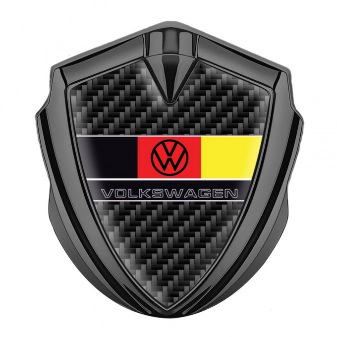 VW Metal Emblem Badge Graphite Black Carbon German Tricolor Edition