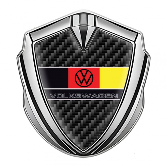 VW Metal Emblem Badge Silver Black Carbon German Tricolor Edition