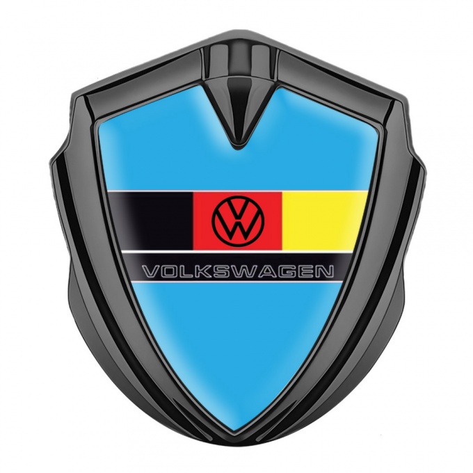 VW Domed Emblem Badge Graphite Blue Base German Tricolor Edition