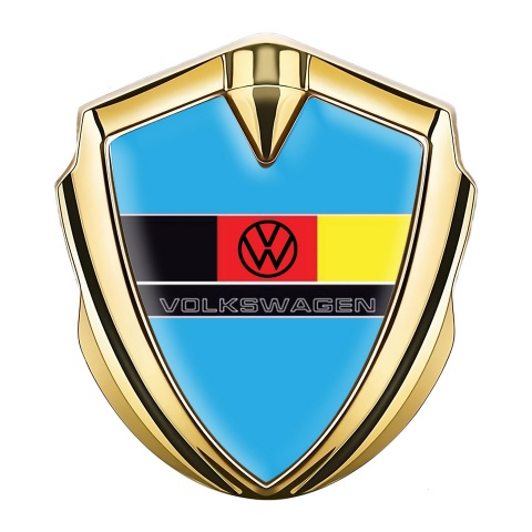VW Domed Emblem Badge Gold Blue Base German Tricolor Edition