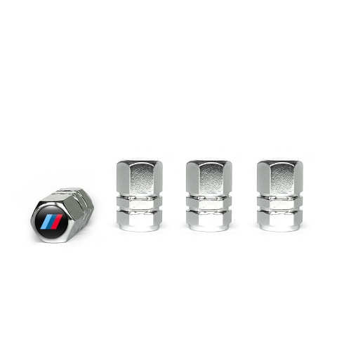 BMW M Power Tyre Valve Caps Chrome 4 pcs Black Logo