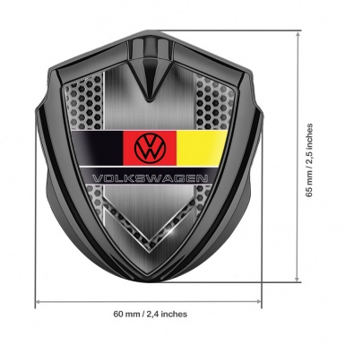 VW Emblem Metal Badge Graphite Grey Honeycomb German Flag Design