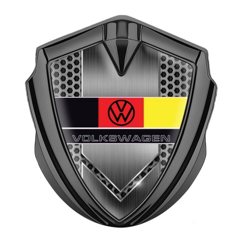 VW Emblem Metal Badge Graphite Grey Honeycomb German Flag Design