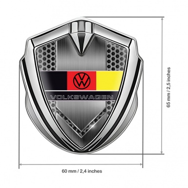 VW Emblem Metal Badge Silver Grey Honeycomb German Flag Design