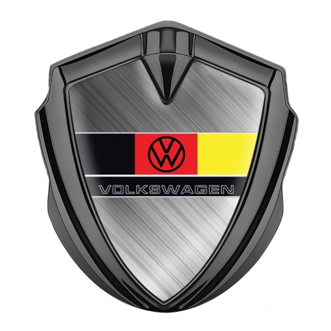 VW Emblem Car Badge Graphite Brushed Steel German Tricolor Design