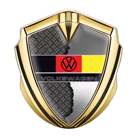 VW Metal Domed Emblem Gold Torn Steel German Tricolor Edition