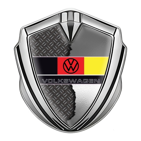 VW Metal Domed Emblem Silver Torn Steel German Tricolor Edition