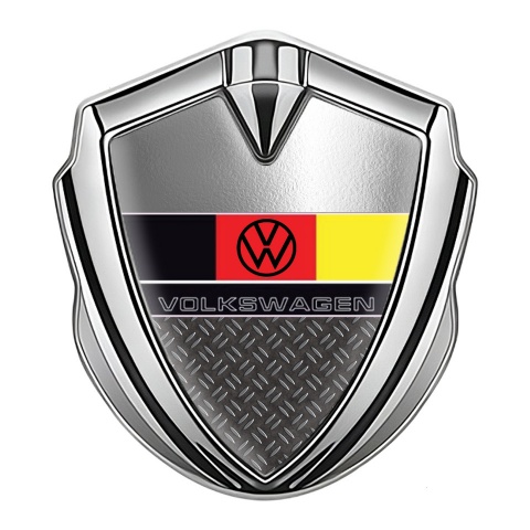 VW Badge Self Adhesive Silver Dark Treadplate German Flag Design