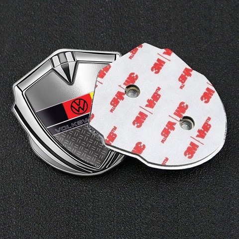 VW Badge Self Adhesive Silver Dark Treadplate German Flag Design